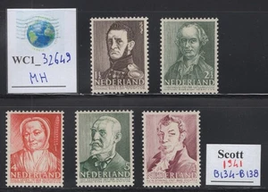 WC1_32649 PAÍSES BAJOS. 1941 FAMOUS DUTCH MEN conjunto semipostal. Sc.B134-B138. MH - Imagen 1 de 1