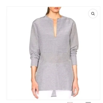 Jenni Kayne 条纹 V 领长袖束腰上衣女式 S 码极简主义 — 第 1/4 张图片