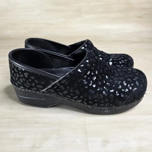 Dansko Women’s Professional Suede Leopard Print Slip On Clogs Black Size 10.5 - Picture 1 of 14