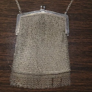 Antique Wonderful Big Silver Chainmail Metal Purse Bag Fringe - Picture 1 of 13