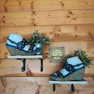 L'Artiste Sharina Leder Sandalette blau Cutout Leder Keilabsatz Plateau Gr. 41 / 9,5-10 - Bild 1 von 12