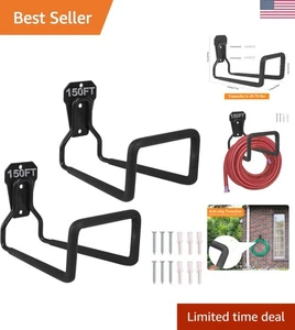 Versatile Outdoor Hose Hangers - 2pcs Durable Wall-Mount Holders in Black - Picture 1 of 9