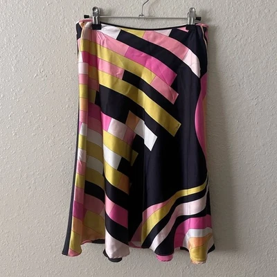 Falda Emilio Pucci Rosa Negra Estampado Geométrico Flippy Línea A Seda Y2K Talla 6 Foto 1 de 4