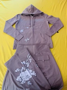BCBG Maxazria Women's Grey Tracksuit Set, Size L Y2K, Flare Pants - Picture 1 of 6