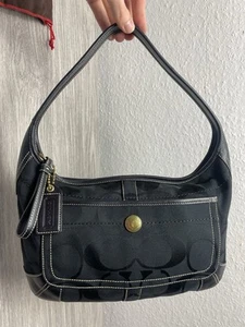 Borsa a tracolla Coach Ergo Hobo 2007 nera firma monogram tela pelle nera - Foto 1 di 14