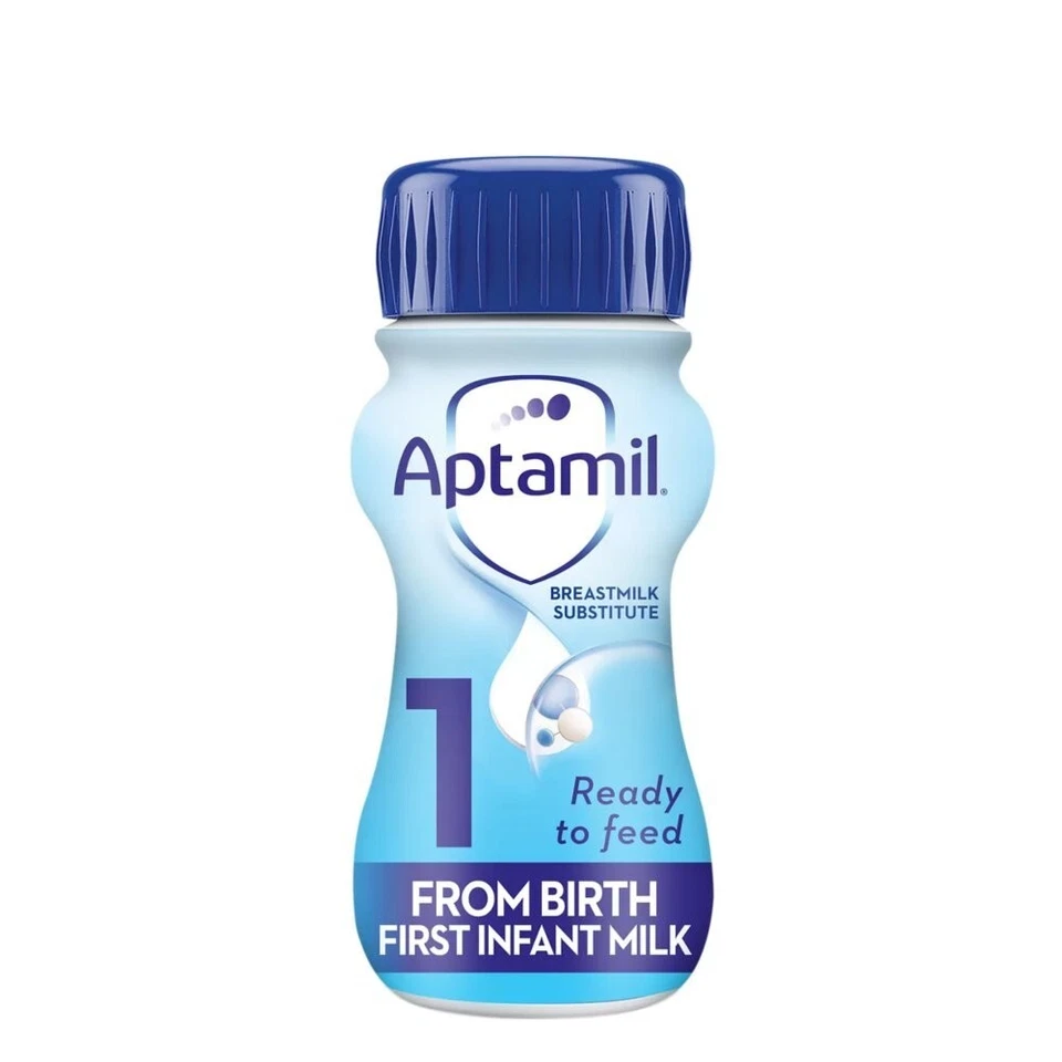 Aptamil 1 First Baby Milk Formula Ready to Feed from Birth (12, 24 & 48 x 200ml) - Image 1 of 1