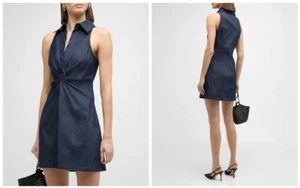 NUEVO Mini Vestido Cinq A Sept Mckenna Sin Mangas Anudado Cambray INDIGO - Imagen 1 de 9