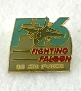 Vintage Military Aviation Lapel Pin: F-16 Falcon. Blue, Gray, Gold Trim. 2x2 cm. - Picture 1 of 4