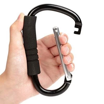 Paquete de 2 ganchos para cochecito negros para bolsas de pañales monederos comestibles organizador de mamá Foto 1 de 4