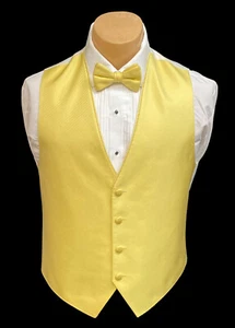 Men's Yellow Tuxedo Vest with Tie Bow or Long Groom Prom Wedding Party Cruise - Picture 1 of 10