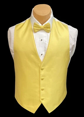 Men's Yellow Tuxedo Vest with Tie Bow or Long Groom Prom Wedding Party Cruise - Image 1 of 3