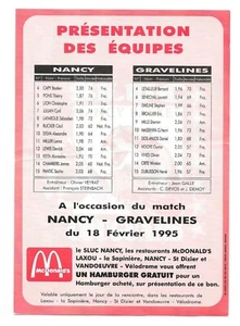 Feuille de match SLUC  Nancy - Gravelines - 18 février 1995 - Picture 1 of 2