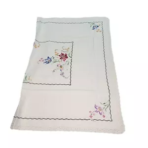 Vintage Tischdecke Handarbeit Leinen Nadelspitze Blumen Kreuzgenäht 64X49" Spitze - Bild 1 von 6
