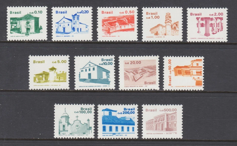 Brazil Sc 2055-2073 MNH 1986-88 Buildings, complete set of 12, fresh, bright, VF - Image 1 of 1