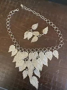 Vintage Sterling Leaves Necklace And Earrings - Picture 1 of 3