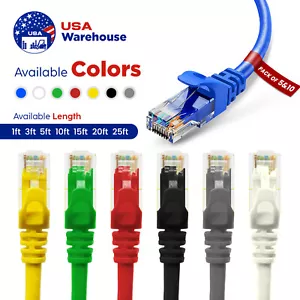 Cat6 Patch Cable 1ft to 25ft 5 & 10 Pack Lot Network RJ45 Ethernet Pure Copper - Picture 1 of 43