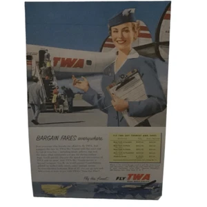 Anuncio publicitario vintage 1954 TWA Bargain Fares Everywhere - Imagen 1 de 3