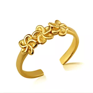 Anillo de punta de plumeria con flores hawaianas de oro liso 10K o 14K - nudillo - Imagen 1 de 7