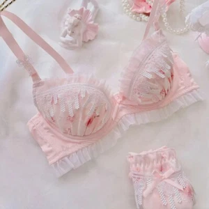 38D 38E 40E 40D Womens Bra Set Pink Satin Thin Cup Girl Cos Blue Underwire Bra - Picture 1 of 25