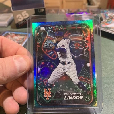 2024 Topps Holiday - Blue Metallic Holiday Tree #H36 Francisco Lindor - Image 1 of 2