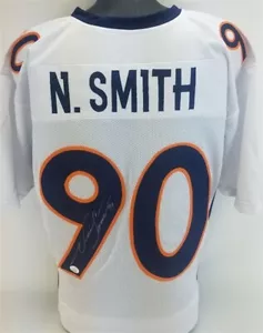 Neil Smith Signed Denver Broncos White Jersey (JSA COA) 6×Pro Bowl Defensive End - Picture 1 of 7