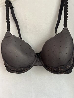 Sujetador Ambrielle 38C Negro y Rubor Profundo Hermoso Floral Encaje Acolchado Push Up Foto 1 de 4