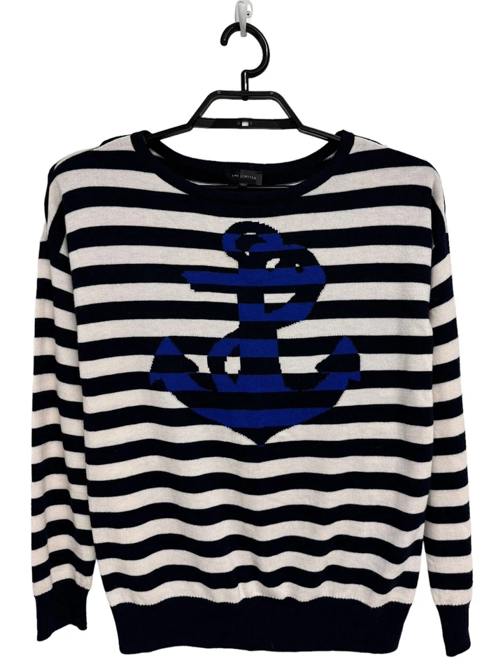 Ограниченный женщин темно-синий и белый в полоску ворота пуловер свитер размер S - Изображение 1 из 4