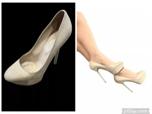 SERGIO ROSSI HIGH STILETTO HEEL PLATFORM GOLD EMBOSSED LEATHER PUMPS 38.5 8 - Picture 1 of 21