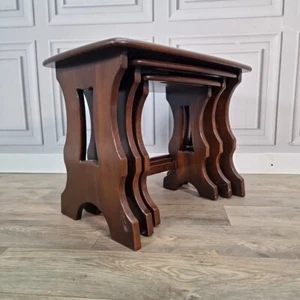 Retro Vintage Ercol Chantry Solid Elm Nest Of Tables In Dark Finish Wooden - Picture 1 of 24