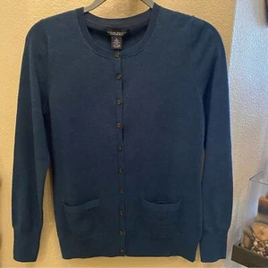 NWT~BANANA REPUBLIC Women Teal Extra Fine Merino Wool Blend Cardigan Size Small - Picture 1 of 6