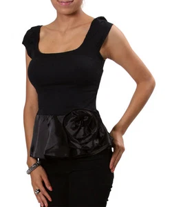 Blusa donna nera senza maniche in cotone con fiocco davanti. Taglia S. - Foto 1 di 2