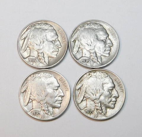 4 BOLD FULL HORN AU BUFFALO NICKELS - ORIGINAL!!!!!!!!!!!!!!!!, NEVER CLEANED! ⭐ Cover