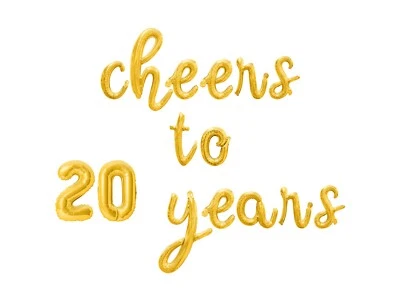 CHEERS TO 20 YEARS Banner Globo Letra Cursiva - 20 Cumpleaños o Aniversario Foto 1 de 4