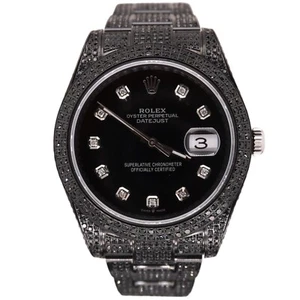Orologio Rolex da uomo Datejust 41 mm nero ghiacciato 10 carati diamanti acciaio ostrica 116300 - Foto 1 di 9