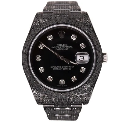 Rolex Men's Datejust 41mm Black Iced Out 10ct Diamonds Oyster Steel Watch 116300 - Image 1 of 4