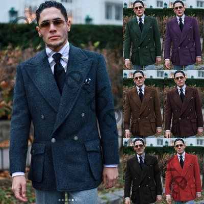 Trajes de cachemir para hombre esmoquin de boda de doble pecho al aire libre ropa cálida 2 piezas Foto 1 de 4