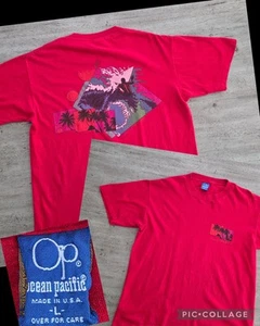 Vintage 80s Ocean Pacific Surf Graphic T-shirt L Made In USA OP Surfwear Beach - Picture 1 of 10