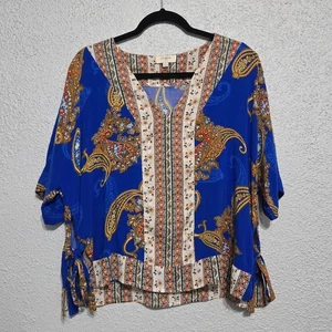 Umgee Damen Mixed Media Paisley Print Top Größe L Artsy Ethereal Art To Wear    - Bild 1 von 6