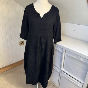 Sahara Dress Size S Black Linen Textured Bubble Hem Midi Pockets Lagenlook - Picture 1 of 11