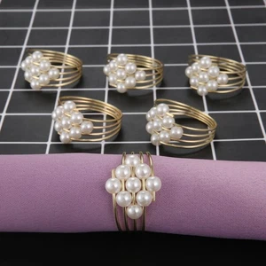 6pcs Pearl Napkin Rings Serviette Holder Christmas Party Wedding Table Buckle - Picture 1 of 12