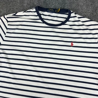 Polo Ralph Lauren Classic Fit Navy White Striped T-Shirt Men’s 2XL Red Pony Logo - Image 1 of 4