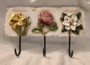 3D Wandhaken Blumen Motiv Steinoptik Harz Narzisse Rose Magnolie - Bild 1 von 4