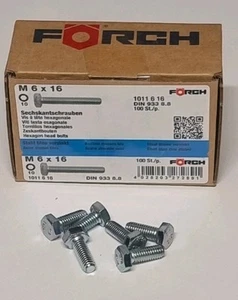 Forch M6-1.00 x 16mm Hex Head Set Screws 1011 6 16 8.8 Zinc DIN 933 - Picture 1 of 3