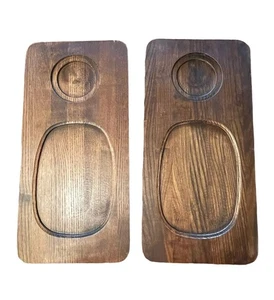 Vtg Wooden Snack Trays TV Lap Plates MCM Boho Retro Rectangular Set Of 2 - Picture 1 of 14