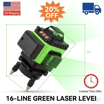 16 Line Self-Leveling Green Beam Laser Level 360° Wall & Floor Alignment Tool - Image 1 of 4