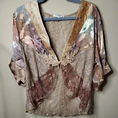 Spencer Alexis Petite Art to Wear Jacket Kimono Floral Silk Bronze Size L - Image 1 of 4