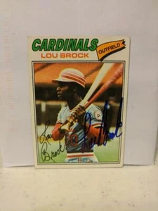 1977 TOPPS #355 LOU BROCK VINTAGE SIGNED CARD DEC CARDINALS HOF - Bild 1 von 1