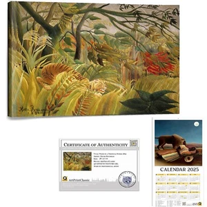 Henri Rousseau Tiger in a Tropical Storm 32x23 in 3D EffectsTexture Gel Handmade - Picture 1 of 17