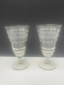 Lot of 2 Libbey Rock Sharpe #3005-10 Flower & Line Cut Footed Iced Tea Tumblers - Picture 1 of 5