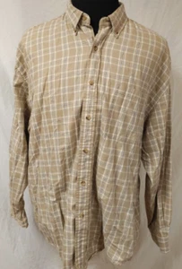 Eddie Bauer Mens XL Beige Stripe Long Sleeve Button Down Flannel Shirt - Picture 1 of 10